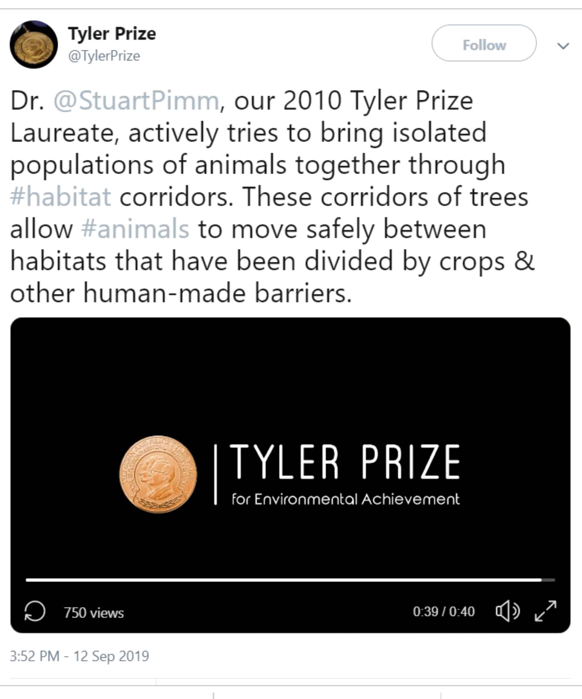 Stuart Pimm Tyler Prize