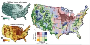 national assessment of conservation values (a) and climate-change vulnerability as has been indicated by forward climate velocity (b) to guide conservation strategies (c)